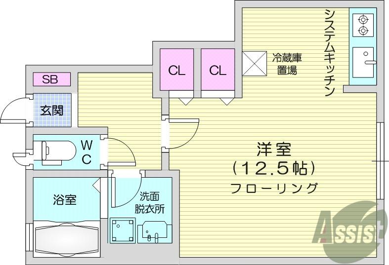 スカイ上杉(ワンルーム/1階)の間取り写真