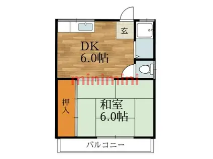 椿ハイツ 西(1DK/2階)の間取り写真