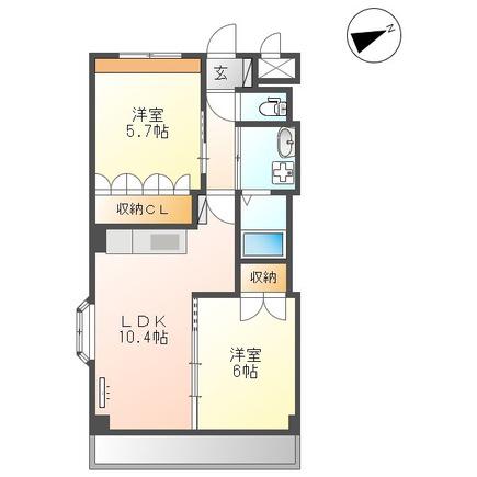 SLOWHAND壱番館(2LDK/2階)の間取り写真