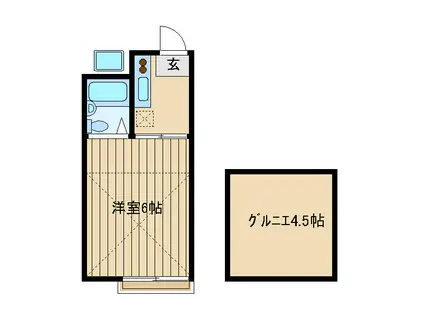 コーポ美研(1K/2階)の間取り写真