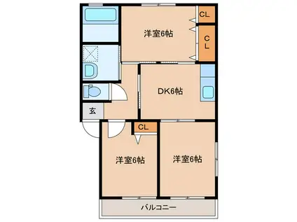 アミスB(3DK/1階)の間取り写真