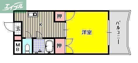 シャトレハイツ大元(1K/3階)の間取り写真