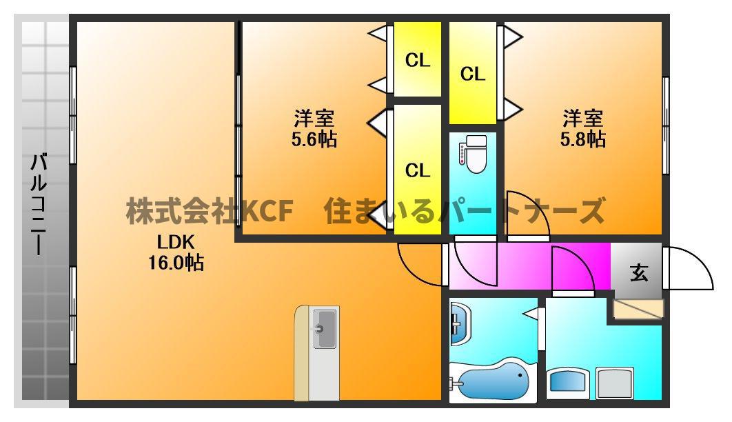 ルネス荒木一番館(2LDK/1階)の間取り写真