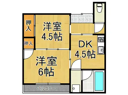 みつぐ荘 東棟(2DK/2階)の間取り写真
