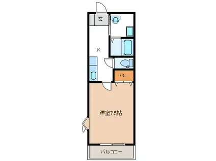 シルクハイツII(1K/2階)の間取り写真