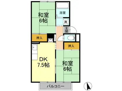 シートピア屋島 B棟(2DK/2階)の間取り写真