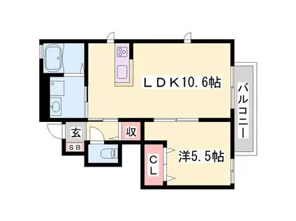 コモド恵美酒(1LDK/1階)の間取り写真