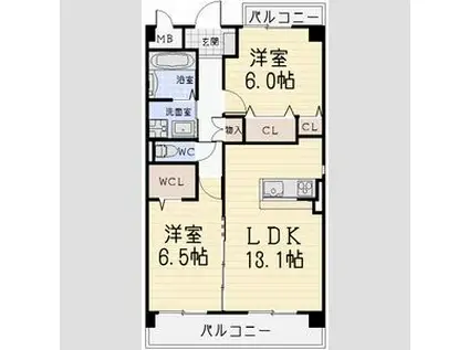 セレネイド(2LDK/4階)の間取り写真