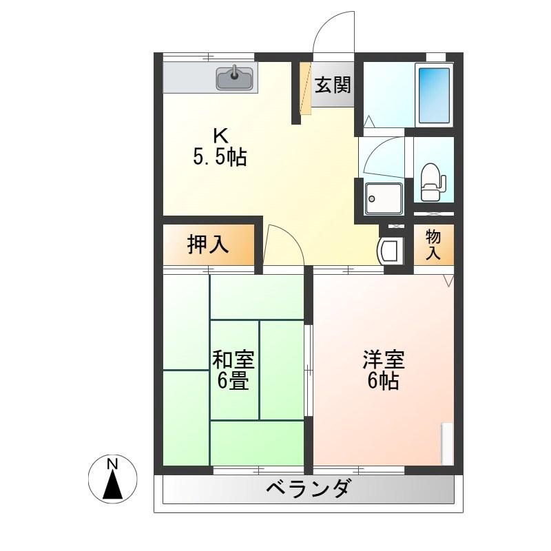 グリーンフラットA(2DK/2階)の間取り写真