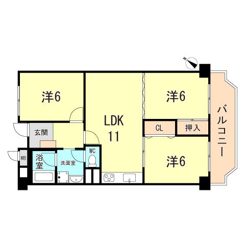 芦屋山ノ手アーバンライフ(3LDK/2階)の間取り写真