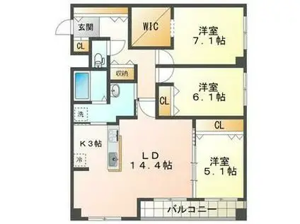 カルデア星が丘(3LDK/4階)の間取り写真