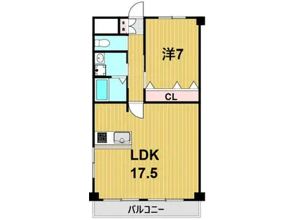 クイーンパレス浅伊(1LDK/9階)の間取り写真