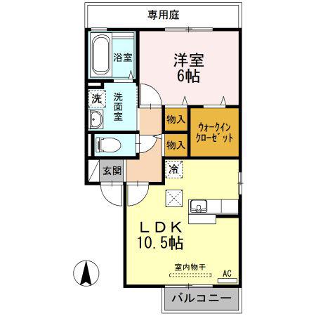 コーポK D棟(1LDK/1階)の間取り写真