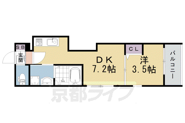 ハーモニーテラス太秦一ノ井町(1DK/1階)の間取り写真