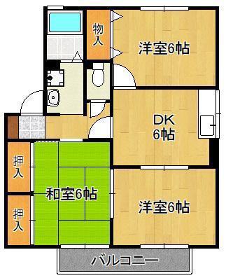 セジュールK A棟(3DK/2階)の間取り写真