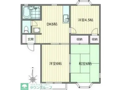 グランドールコートB棟(3DK/2階)の間取り写真