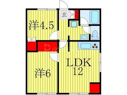 インパレス我孫子B(2LDK/2階)の間取り写真
