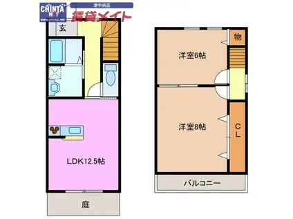 JOBEL SQUARE I(2LDK/1階)の間取り写真