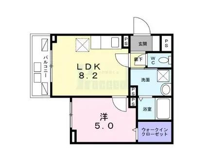 グレイシャス千早(1LDK/3階)の間取り写真