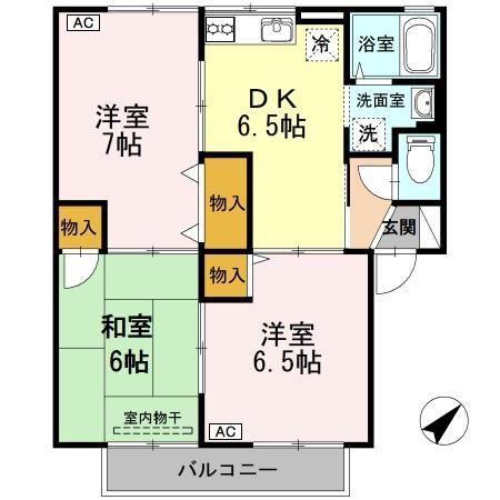セジュール永広 III棟(3DK/1階)の間取り写真