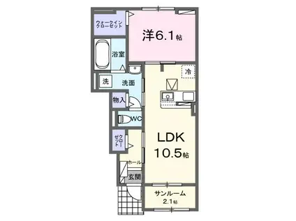 シュシュメゾンぴあのアンジュB(1LDK/1階)の間取り写真