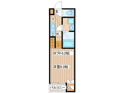 スターチス(1K/2階)の間取り写真