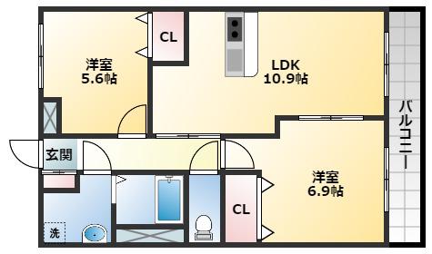 コンフォースMIYA(2LDK/1階)の間取り写真