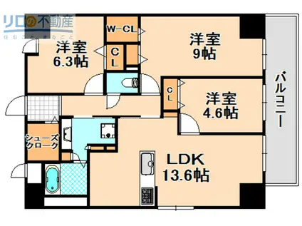 アスタ-(3LDK/3階)の間取り写真