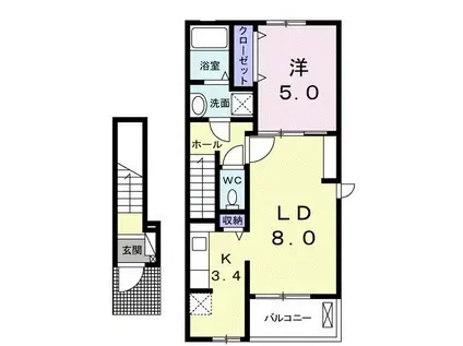 サフラン D(1LDK/2階)の間取り写真