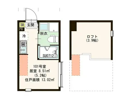 VILLA AILES平和台(ワンルーム/1階)の間取り写真