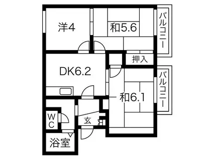 エクセレート池上(3DK/2階)の間取り写真