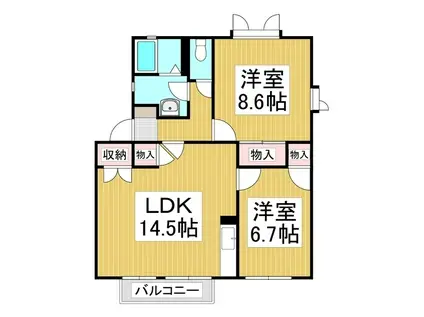 グリーンマウント本城W棟(2LDK/1階)の間取り写真