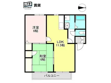 パークヒルズ小羽山C(2LDK/2階)の間取り写真