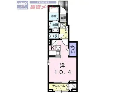 ボヌール(ワンルーム/1階)の間取り写真