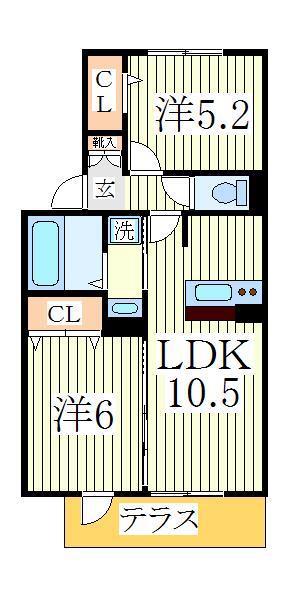 プロシード青葉台B(2LDK/2階)の間取り写真