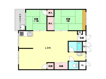 上湊川高層(2LDK/13階)の間取り写真