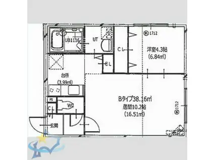 HERO YAMAHANA2(1LDK/2階)の間取り写真