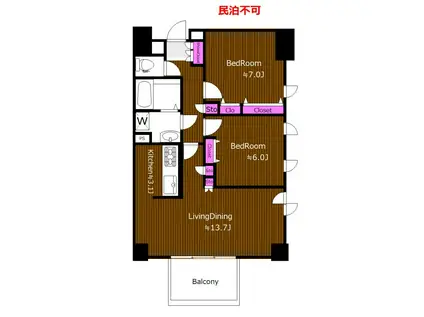 礼ゼロ ステーションプラザ代田橋 MD(2LDK/2階)の間取り写真