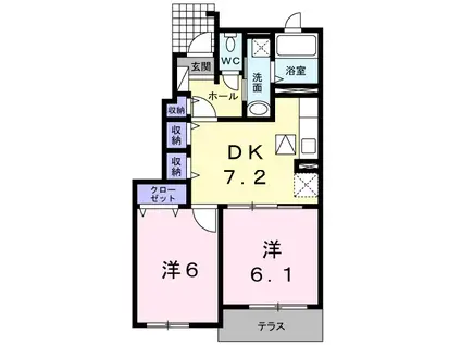 ブランミュール水巻C(2DK/1階)の間取り写真