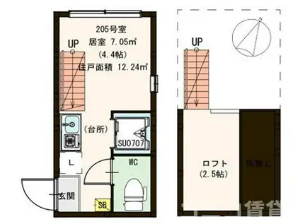 ハーモニーステージ上北沢(ワンルーム/2階)の間取り写真