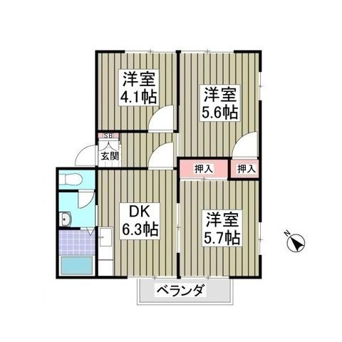 ハイツ GREEN WOOD(3DK/2階)の間取り写真