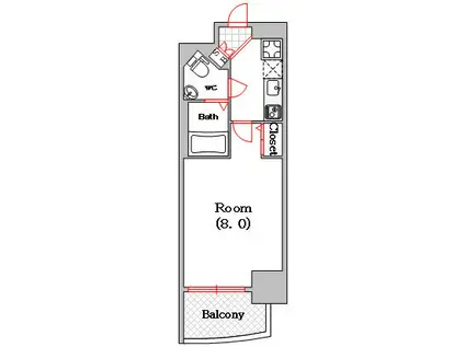 ラシュレエグゼ難波南(1K/13階)の間取り写真