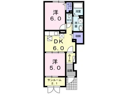 フランM.YII(2DK/1階)の間取り写真