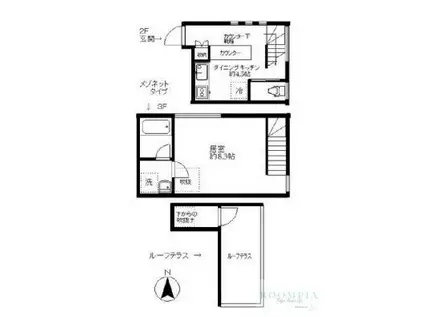 美竹レジデンス(1DK/2階)の間取り写真