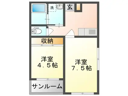 ラウレア(2DK/1階)の間取り写真