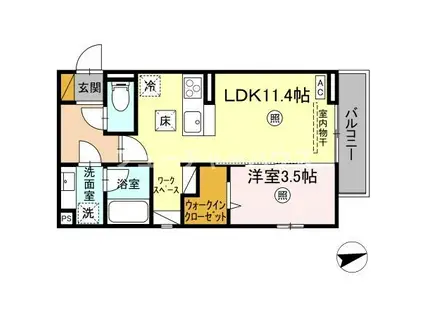 D-ROOM姫子(1LDK/1階)の間取り写真