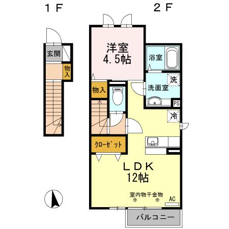 ラ・ルーチェ(1LDK/2階)の間取り写真