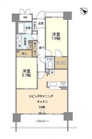 ブリリアントヨス(2LDK/10階)の間取り写真
