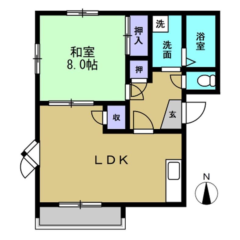 サンエクセルB棟(1LDK/2階)の間取り写真
