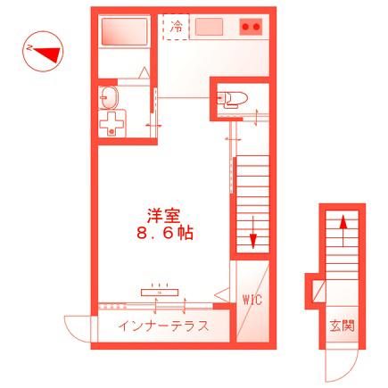 エルシオン富岡(1K/2階)の間取り写真